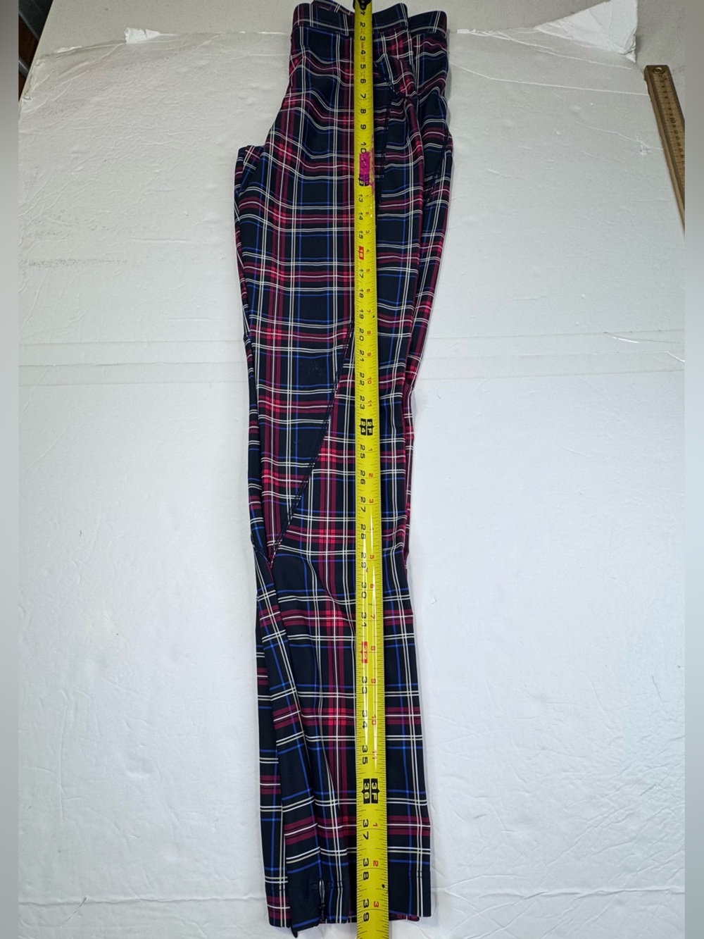GANNI Plaid Leggings Women's Size 34 US 4 Navy Blue Red White Stretch Skinny - Picture 7 of 13